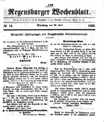 Regensburger Wochenblatt Dienstag 29. April 1856