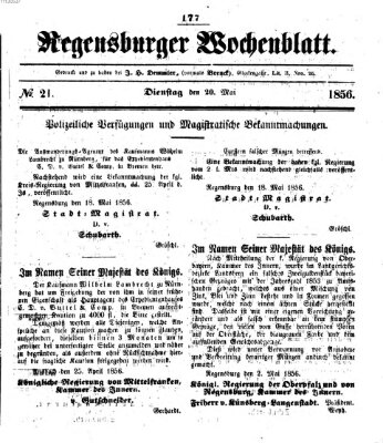 Regensburger Wochenblatt Dienstag 20. Mai 1856