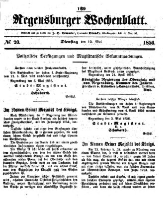 Regensburger Wochenblatt Dienstag 13. Mai 1856