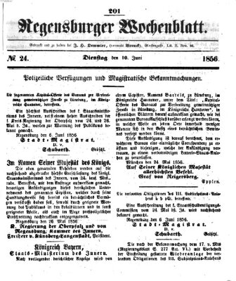 Regensburger Wochenblatt Dienstag 10. Juni 1856