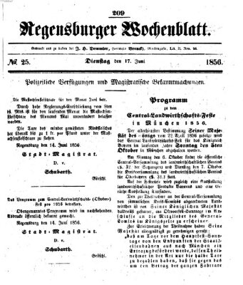 Regensburger Wochenblatt Dienstag 17. Juni 1856