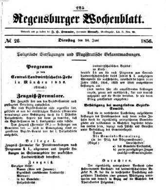 Regensburger Wochenblatt Dienstag 24. Juni 1856