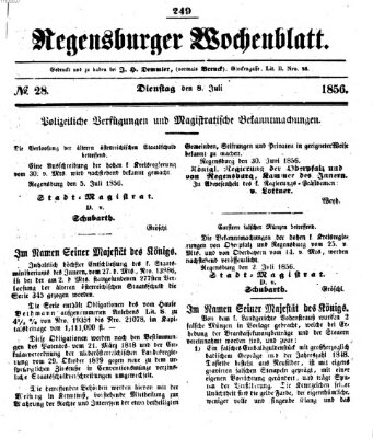 Regensburger Wochenblatt Dienstag 8. Juli 1856