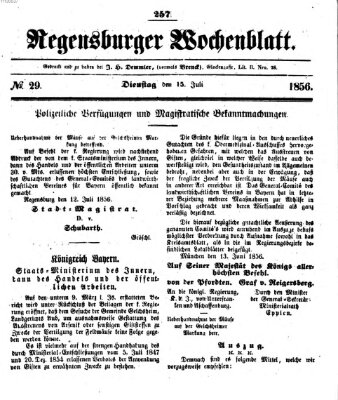 Regensburger Wochenblatt Dienstag 15. Juli 1856