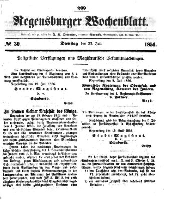 Regensburger Wochenblatt Dienstag 22. Juli 1856