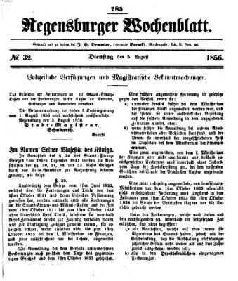 Regensburger Wochenblatt Dienstag 5. August 1856