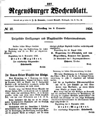 Regensburger Wochenblatt Dienstag 9. September 1856