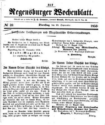 Regensburger Wochenblatt Dienstag 23. September 1856