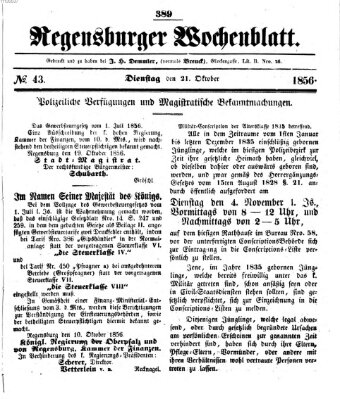 Regensburger Wochenblatt Dienstag 21. Oktober 1856