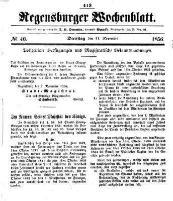 Regensburger Wochenblatt Dienstag 11. November 1856