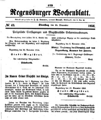 Regensburger Wochenblatt Dienstag 25. November 1856