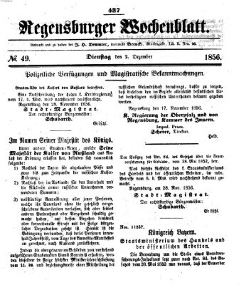 Regensburger Wochenblatt Dienstag 2. Dezember 1856