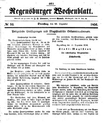 Regensburger Wochenblatt Dienstag 23. Dezember 1856