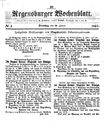 Regensburger Wochenblatt Dienstag 20. Januar 1857