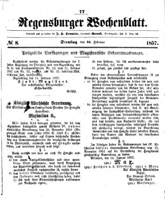 Regensburger Wochenblatt Dienstag 24. Februar 1857