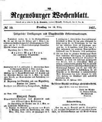 Regensburger Wochenblatt Dienstag 10. März 1857