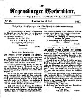 Regensburger Wochenblatt Dienstag 14. April 1857