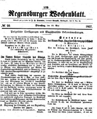 Regensburger Wochenblatt Dienstag 19. Mai 1857