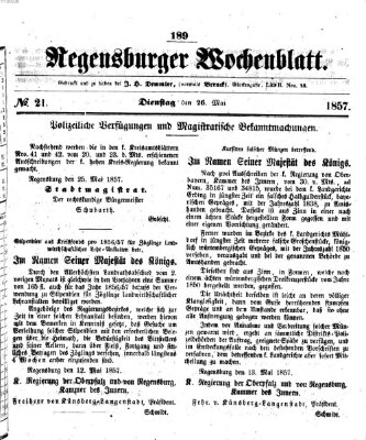 Regensburger Wochenblatt Dienstag 26. Mai 1857