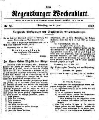 Regensburger Wochenblatt Dienstag 9. Juni 1857