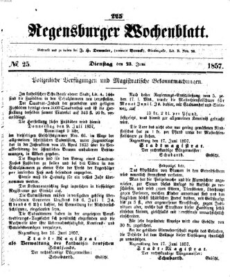 Regensburger Wochenblatt Dienstag 23. Juni 1857