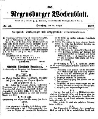 Regensburger Wochenblatt Dienstag 25. August 1857