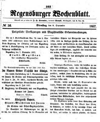 Regensburger Wochenblatt Dienstag 8. September 1857