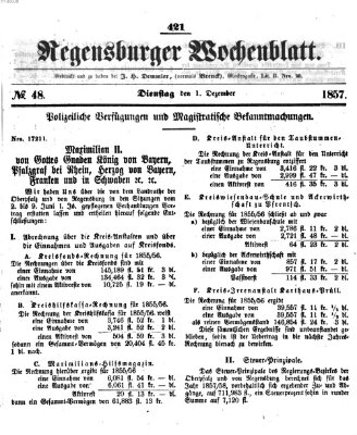 Regensburger Wochenblatt Dienstag 1. Dezember 1857