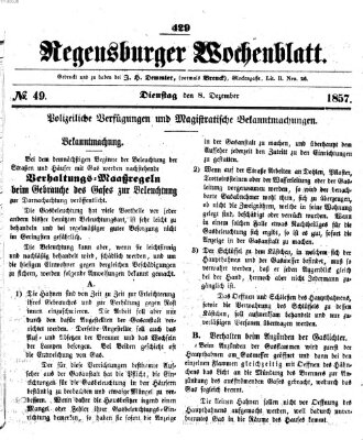 Regensburger Wochenblatt Dienstag 8. Dezember 1857