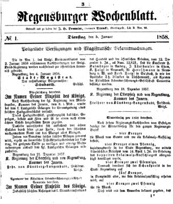 Regensburger Wochenblatt Dienstag 5. Januar 1858