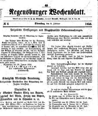 Regensburger Wochenblatt Dienstag 9. Februar 1858