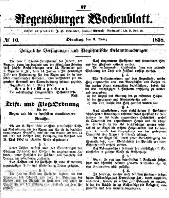 Regensburger Wochenblatt Dienstag 9. März 1858