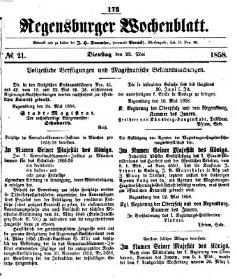 Regensburger Wochenblatt Dienstag 25. Mai 1858