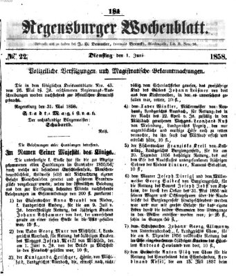 Regensburger Wochenblatt Dienstag 1. Juni 1858