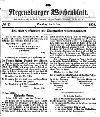 Regensburger Wochenblatt Dienstag 8. Juni 1858