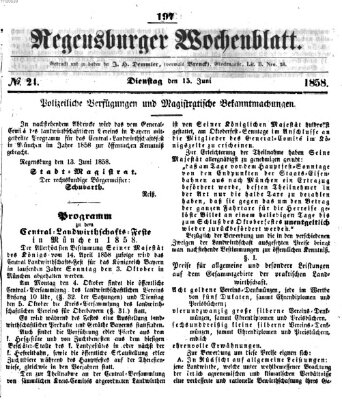 Regensburger Wochenblatt Dienstag 15. Juni 1858