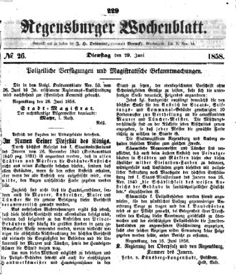 Regensburger Wochenblatt Dienstag 29. Juni 1858