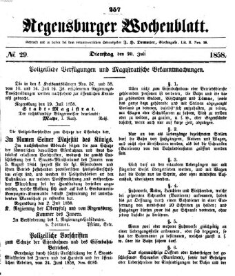 Regensburger Wochenblatt Dienstag 20. Juli 1858