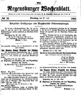 Regensburger Wochenblatt Dienstag 27. Juli 1858