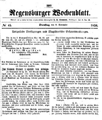 Regensburger Wochenblatt Dienstag 9. November 1858