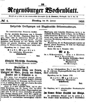 Regensburger Wochenblatt Dienstag 25. Januar 1859