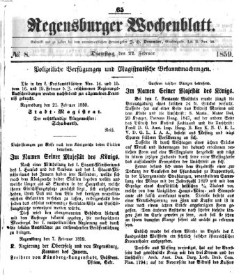 Regensburger Wochenblatt Dienstag 22. Februar 1859