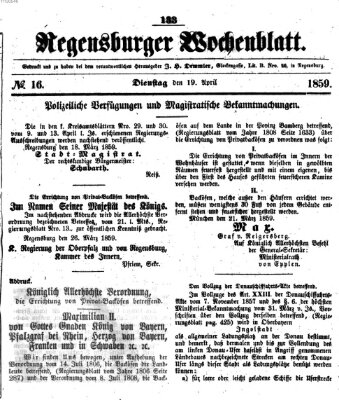 Regensburger Wochenblatt Dienstag 19. April 1859