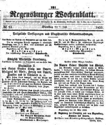 Regensburger Wochenblatt Dienstag 7. Juni 1859