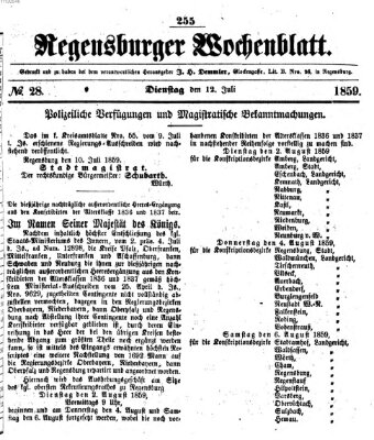 Regensburger Wochenblatt Dienstag 12. Juli 1859