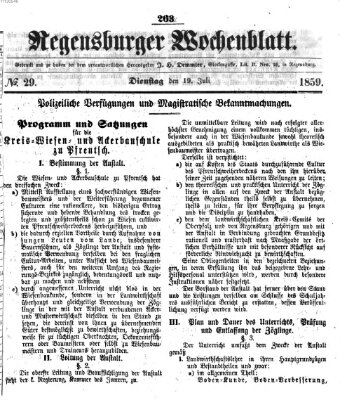 Regensburger Wochenblatt Dienstag 19. Juli 1859