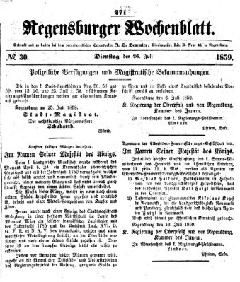 Regensburger Wochenblatt Dienstag 26. Juli 1859