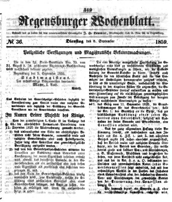 Regensburger Wochenblatt Dienstag 6. September 1859