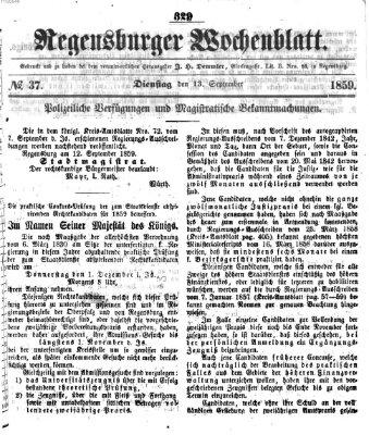 Regensburger Wochenblatt Dienstag 13. September 1859