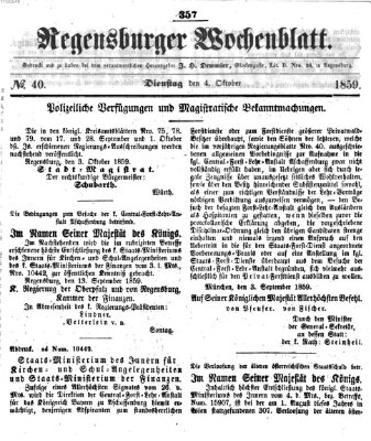 Regensburger Wochenblatt Dienstag 4. Oktober 1859